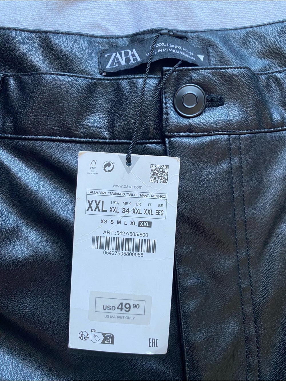 Zara Faux Leather Black Pants SZ XXL, Casual, elegant, classic - Picture 4 of 15